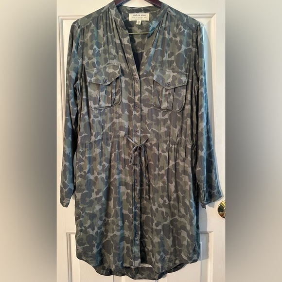 CLOTH & STONE Small Anthropologie Nina Camo Shirtdress Spring Lightweight Button - Picture 3 of 12